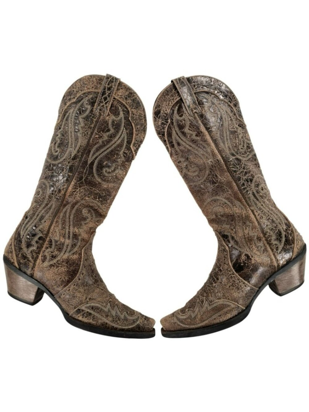 Ariat Brown Distressed Crackle Leather Western Boots Embroidered Women's Sz 8B - Picture 4 of 12